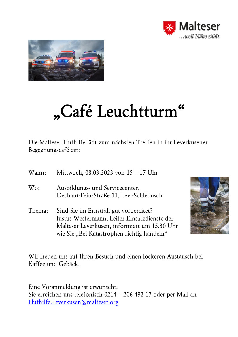 Cafe Leuchtturm am 08.03.2023 in Leverkusen Schlebusch // Grafik: Malteser Leverkusen